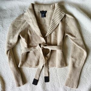 Theory Merino Wool / Cashmere Blend Belted Knit Sweater Jacket